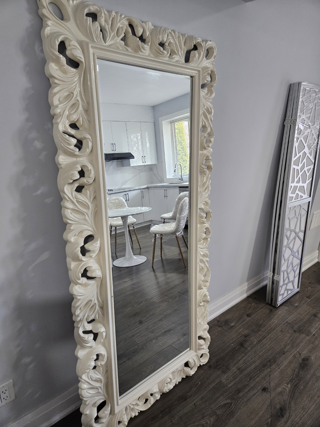 Ornate White Full-Length Mirror