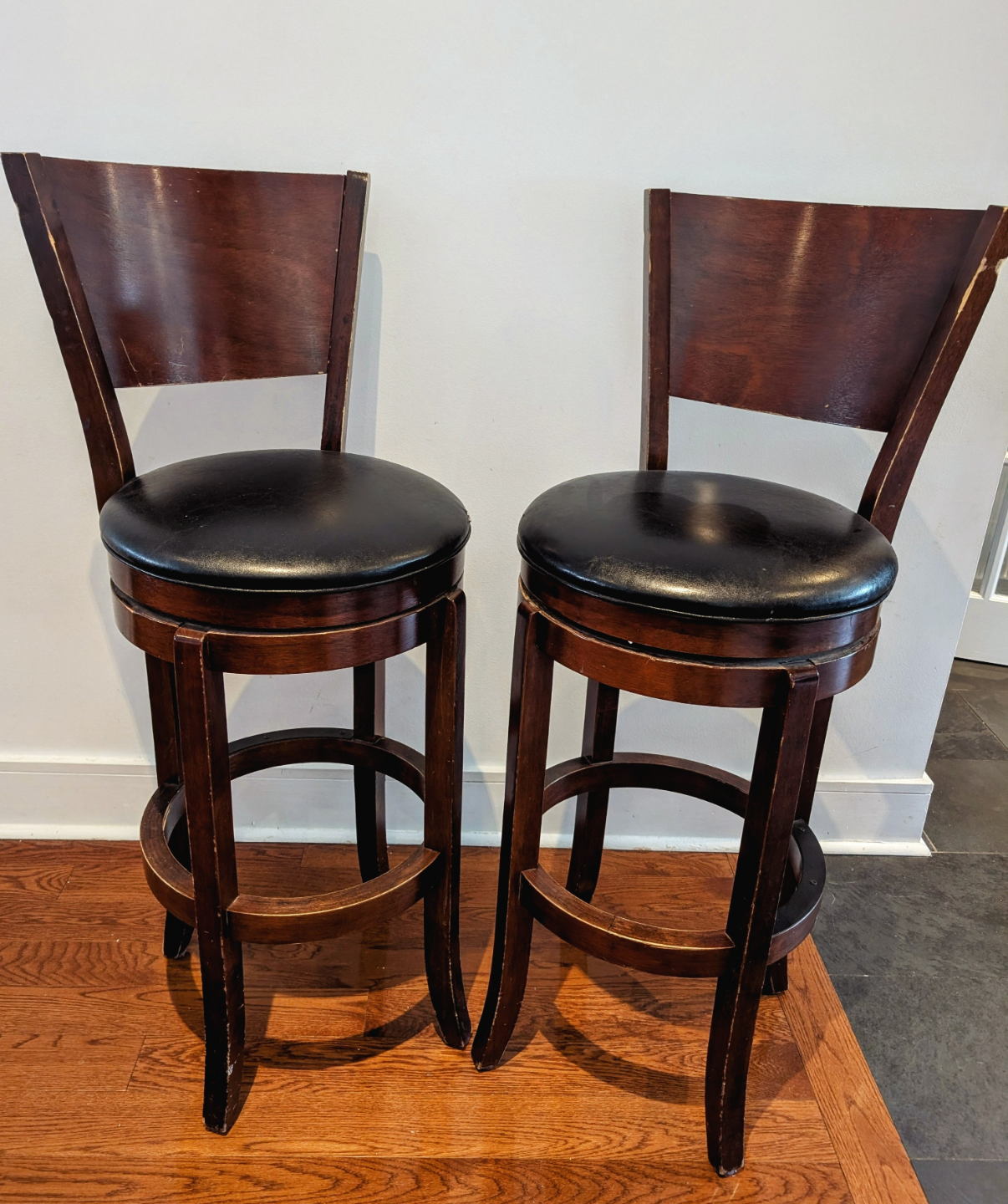 Pair of Dark Brown Swivel Bar Stools