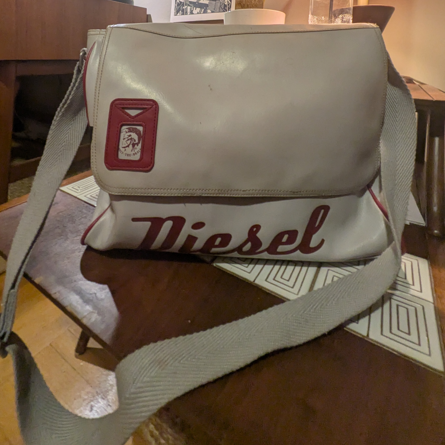 Diesel Messenger Bag - Off White/Red Trim