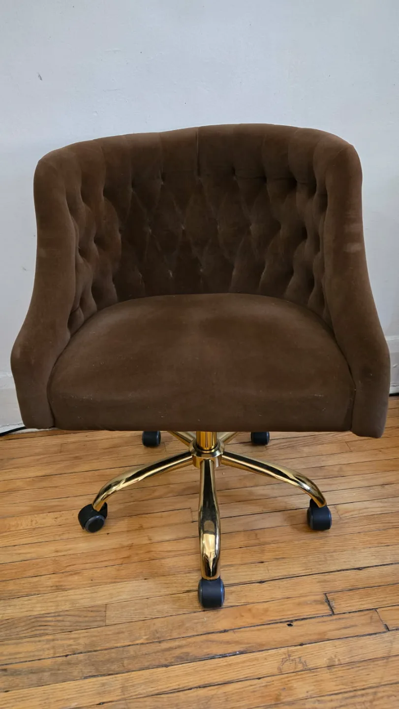 Brown Velvet Office Chair with Gold Base thumbnail