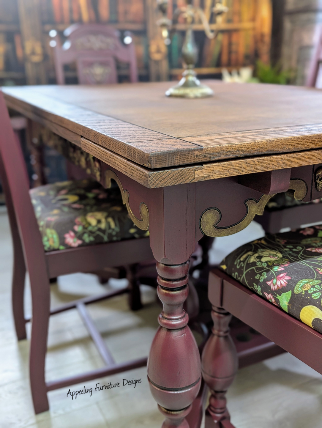 Refurbished Solid Oak Table, 2 Leaves, 4 Chairs, 2 Stools - photo 5