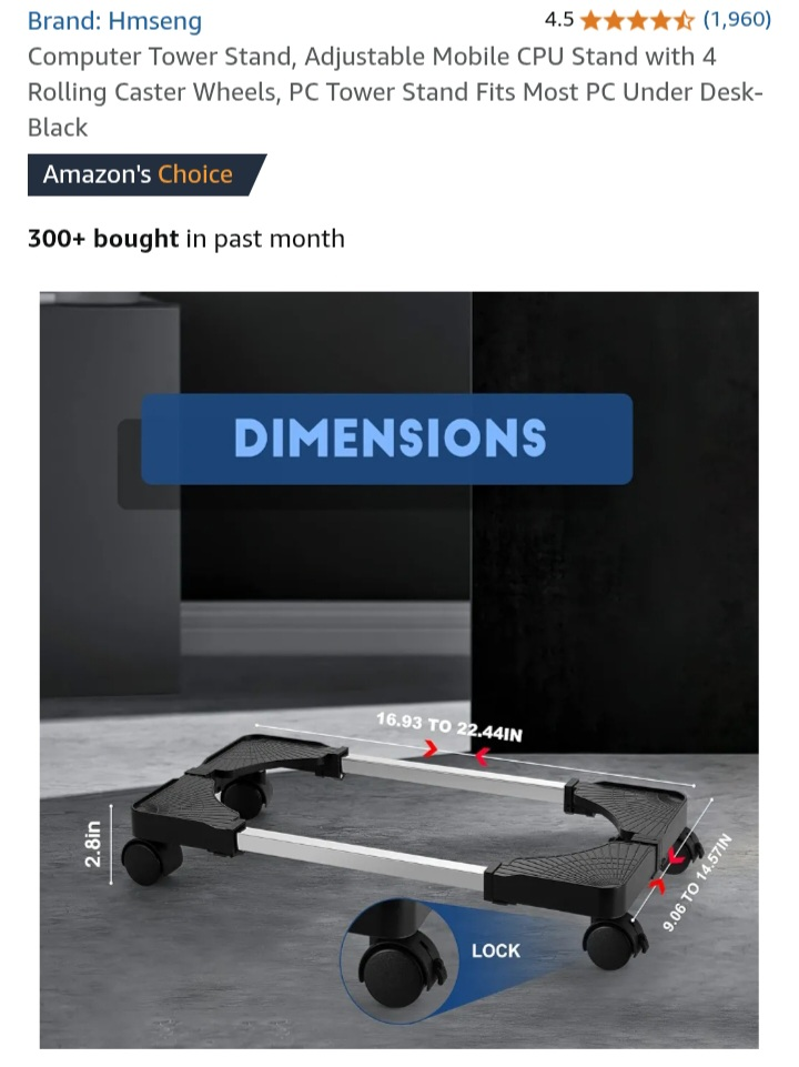 Hmseng Adjustable Mobile CPU Stand with Rolling Caster Wheels