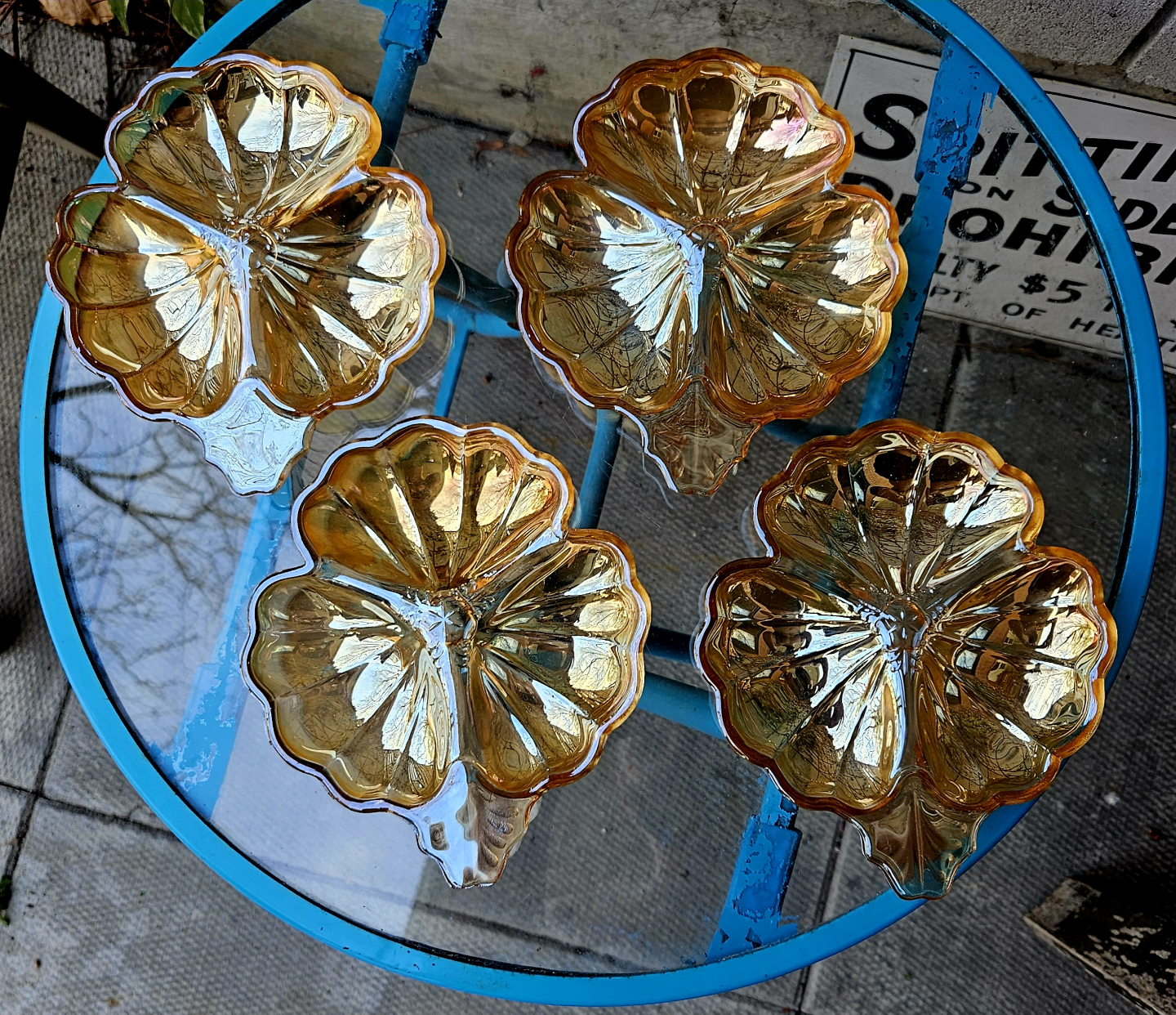 Set of Four Vintage Amber Carnival Glass Nut  Dishes - photo 2