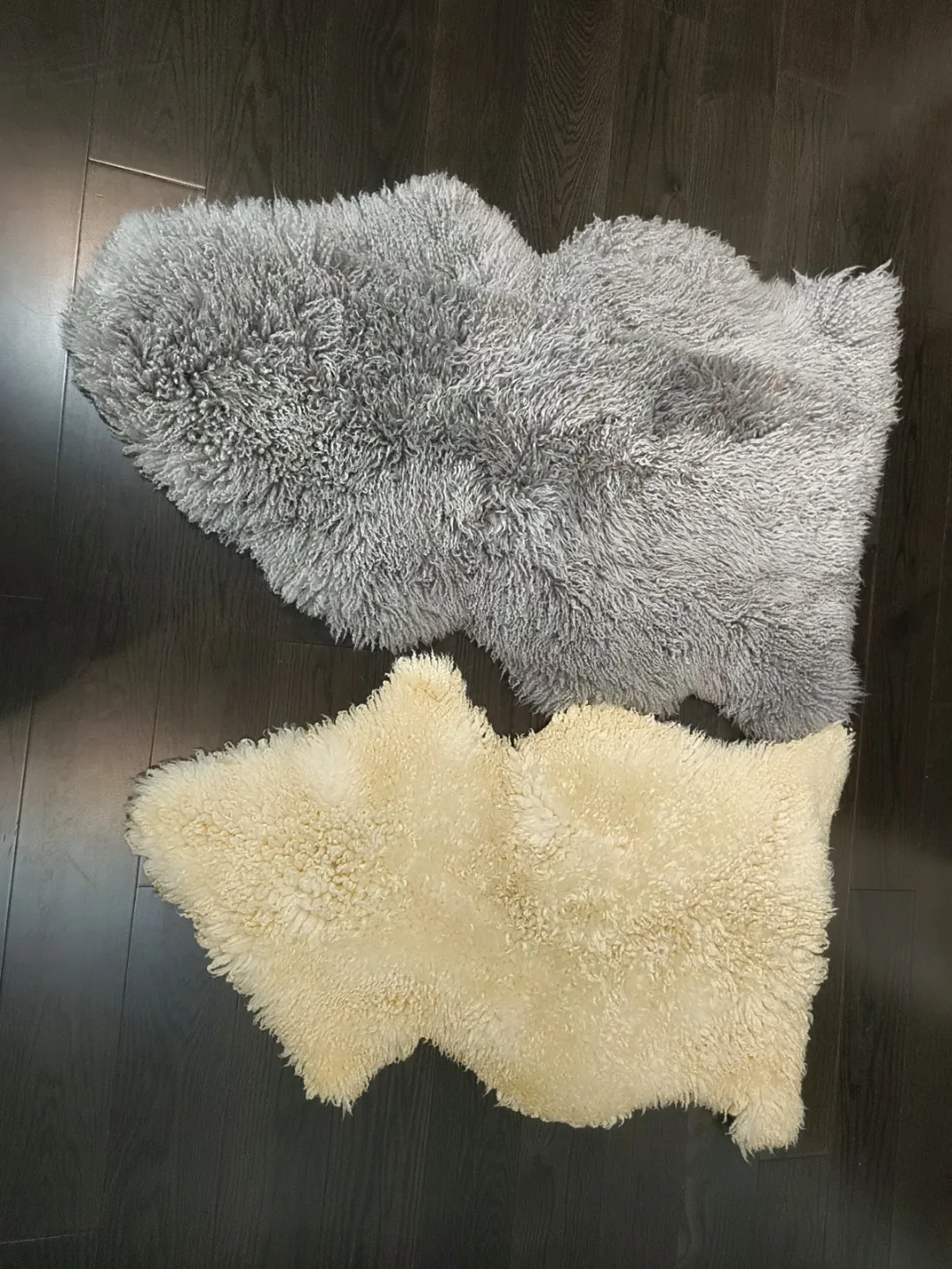 Two Sheepskin Rugs - Grey and Cream thumbnail