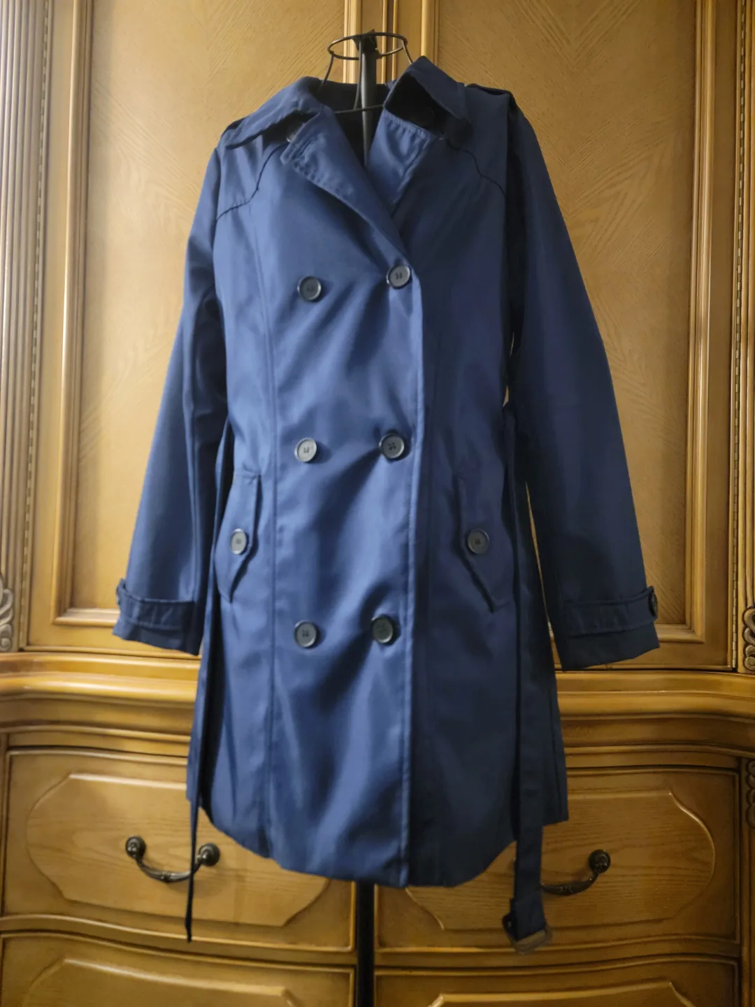 Women's Navy Blue Trench Coat image indicator(2)