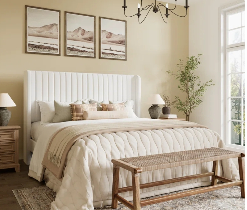 Queen Size Upholstered Bed Frame - White Velvet