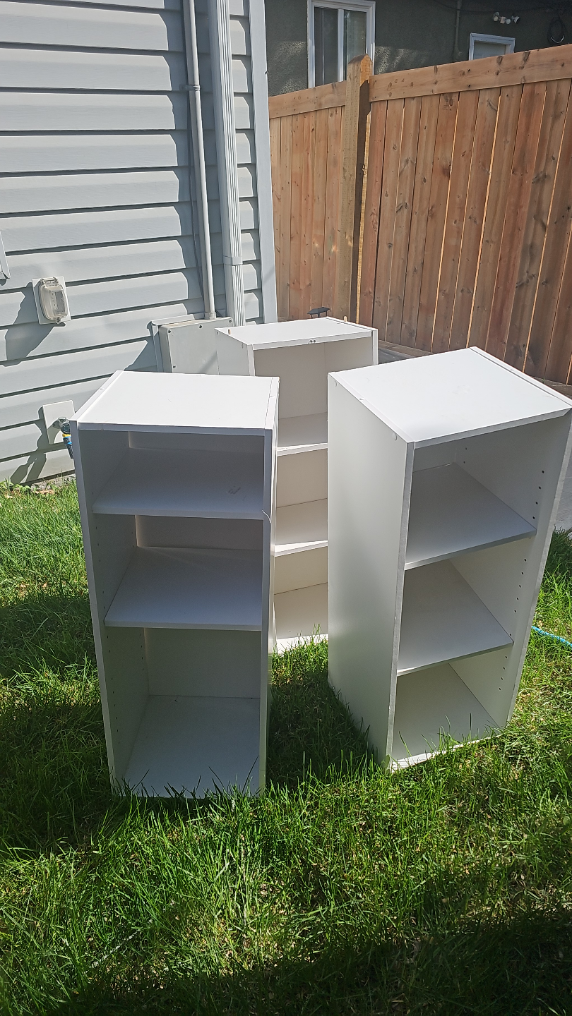 Three White Wooden Storage Cubes