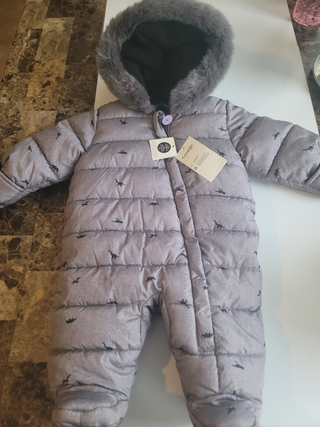 Baby Boys' Grey Dinosaur Snowsuit - photo 2