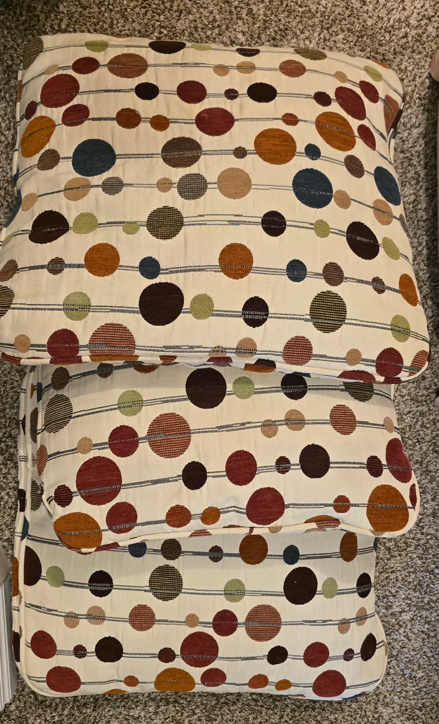 Three Multicoloured Dot Pattern Throw Pillows thumbnail