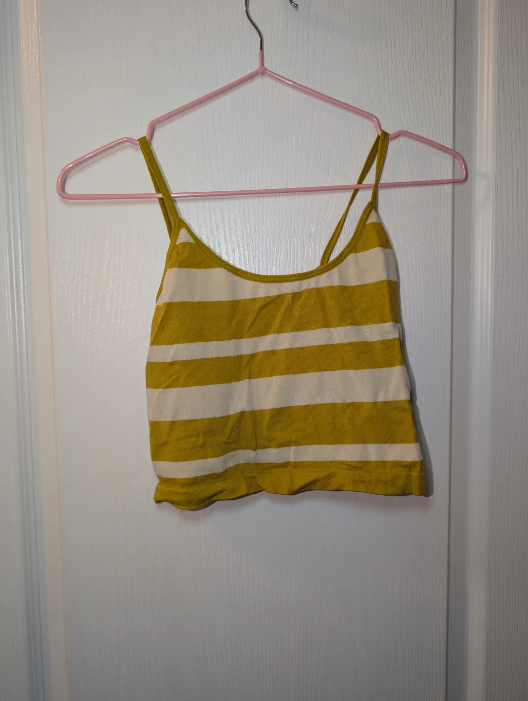 Mustard Yellow and White Striped Crop Top thumbnail
