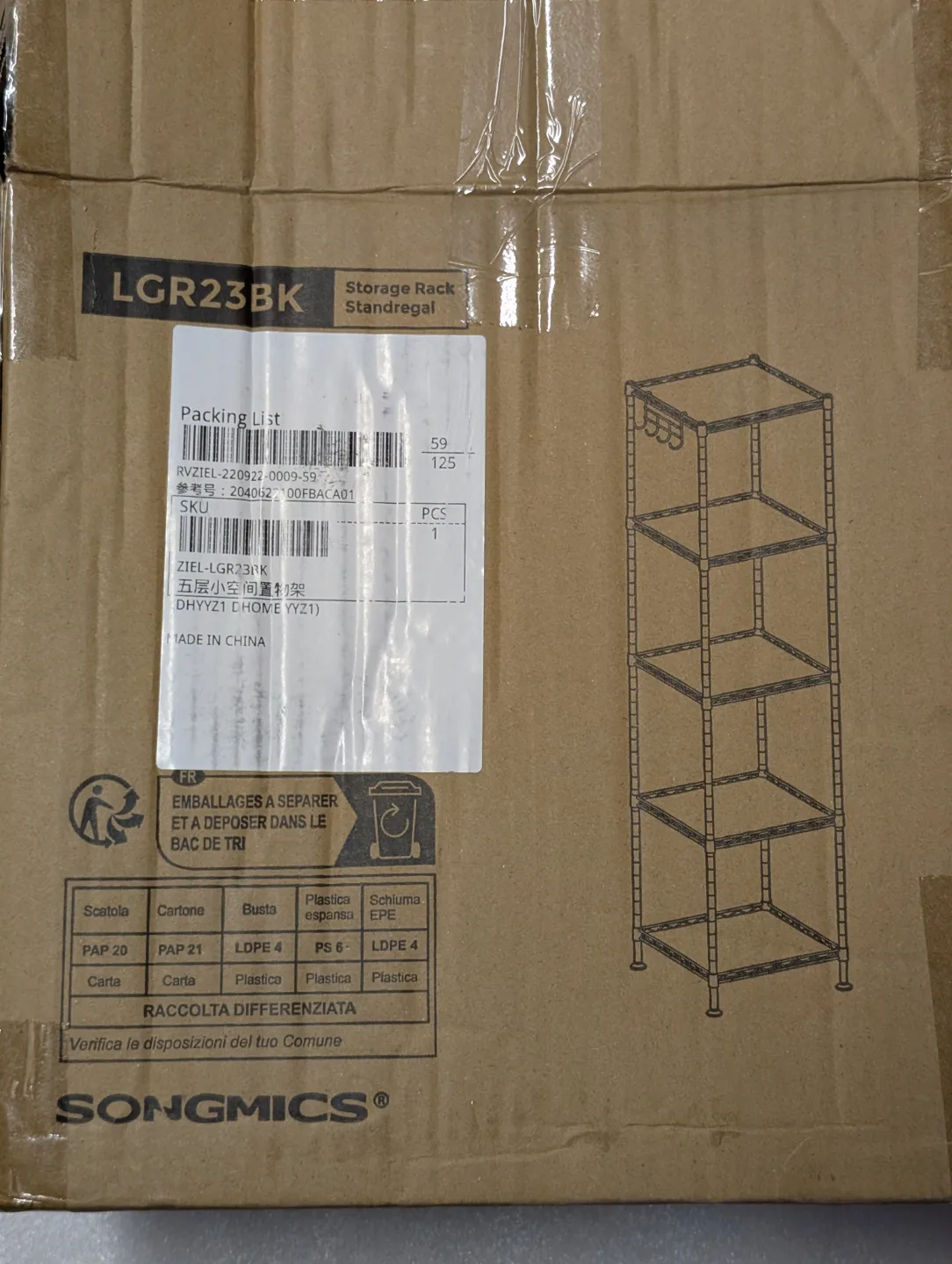 SONGMICS 5-Tier Storage Rack - Black thumbnail