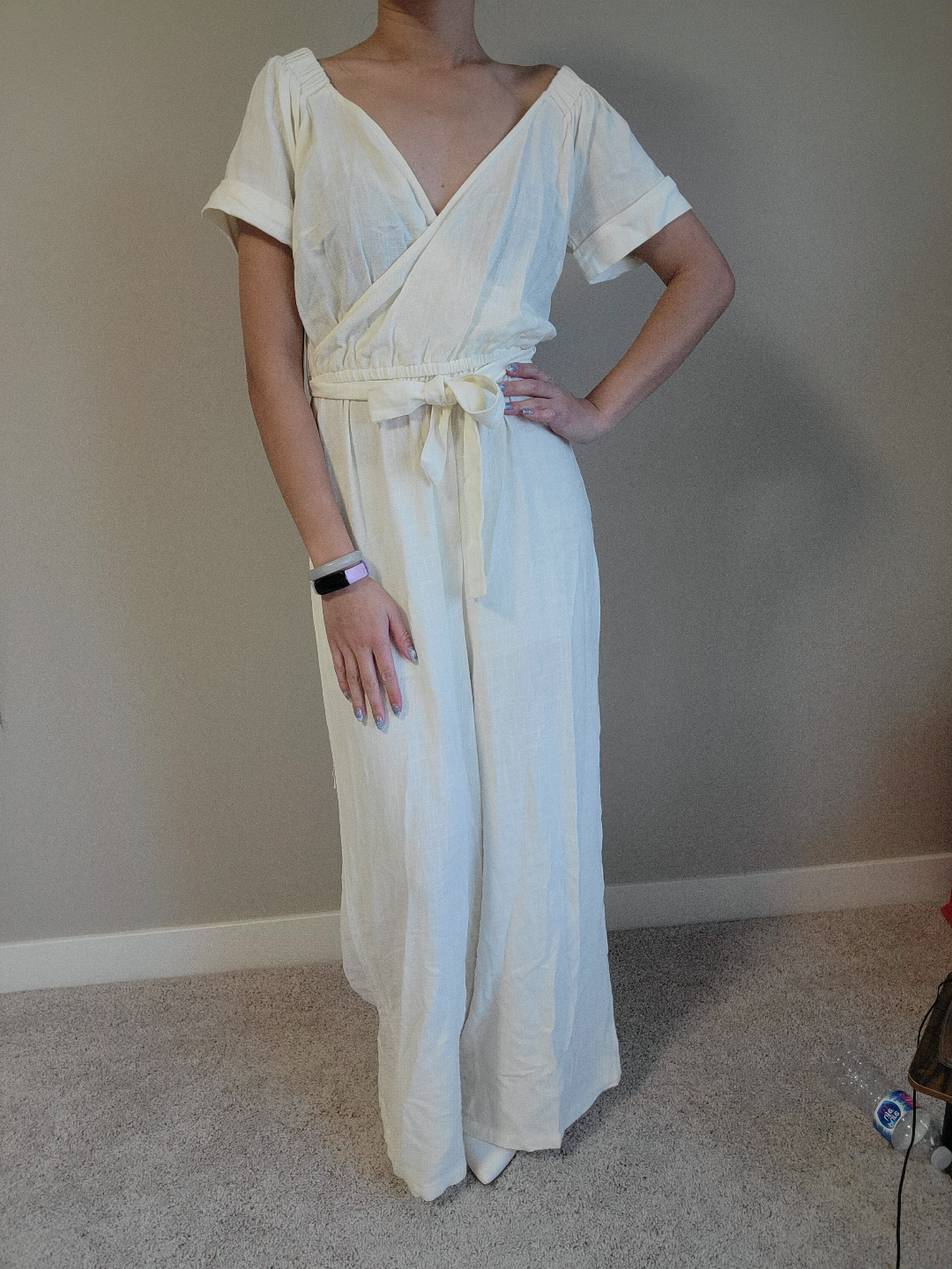 Cream-coloured linen jumpsuit
