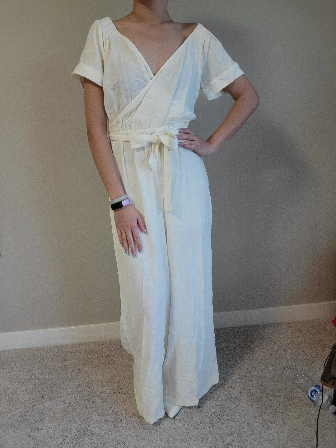 Cream-coloured linen jumpsuit thumbnail