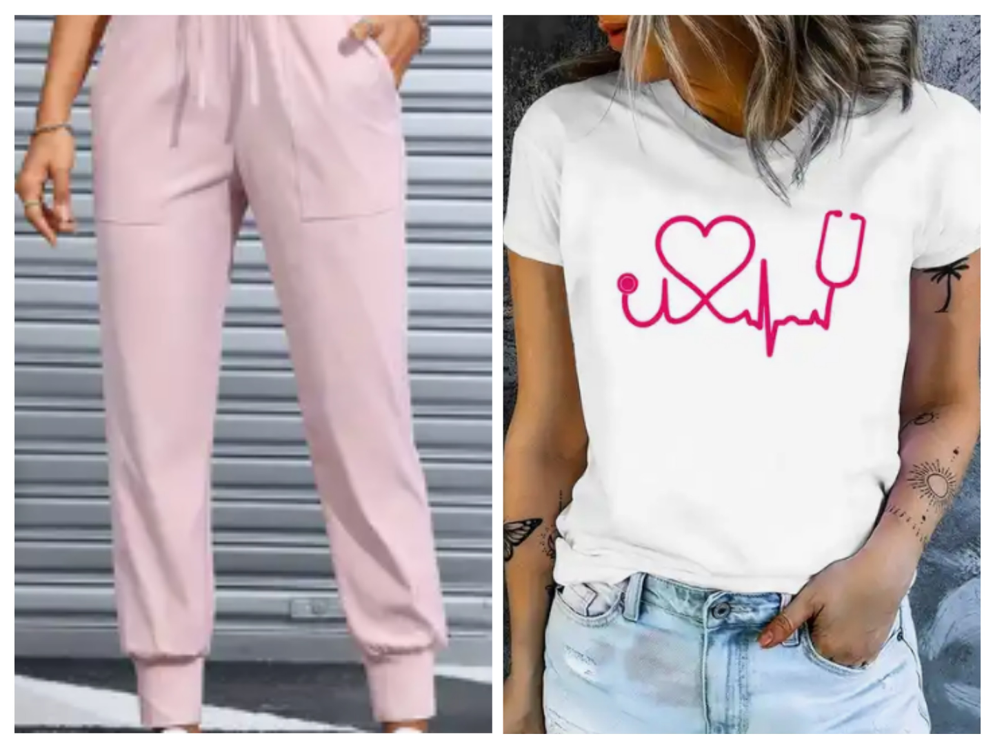 Women's Pink Jogger Scrubs /  FREE Graphic Tee