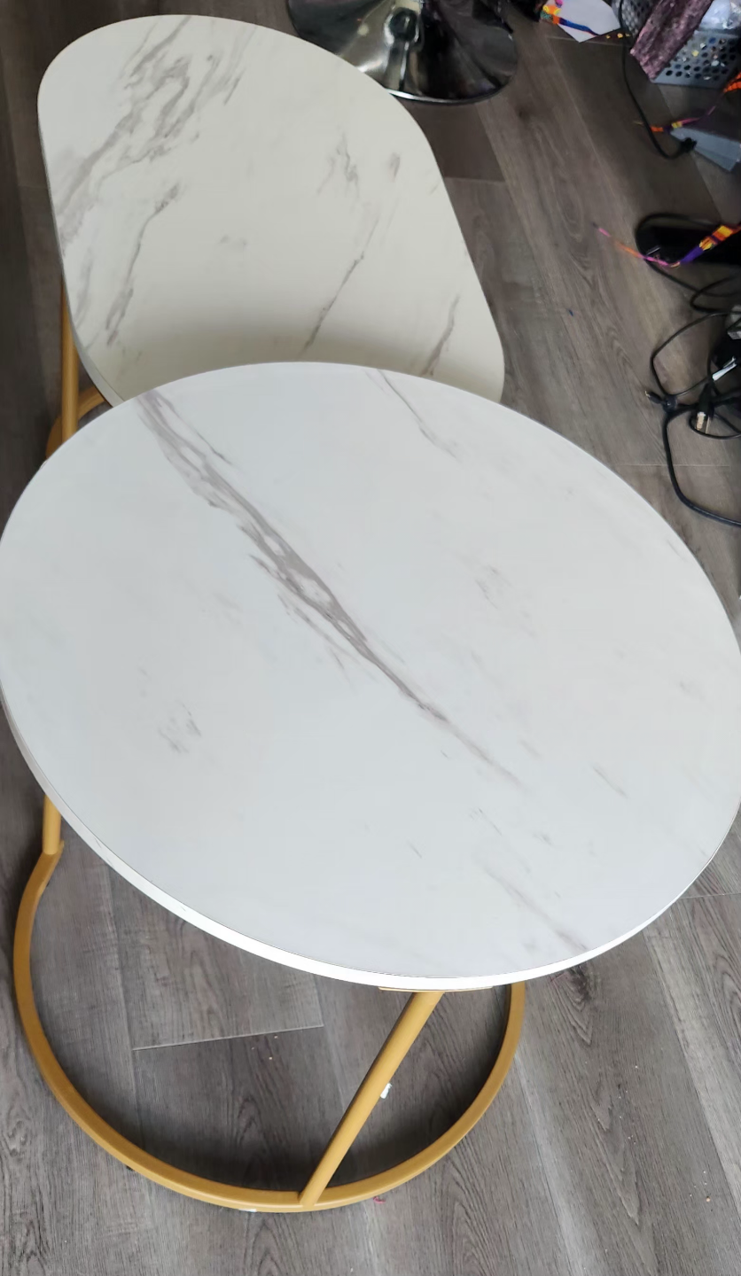 Nest of Two Round Marble-Look Coffee Tables with Gold Legs - photo 4