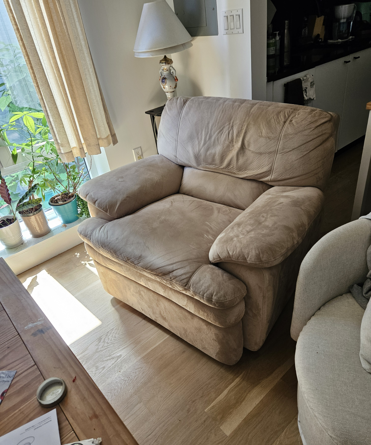 Reclining rocking Chair - Beige Microfiber