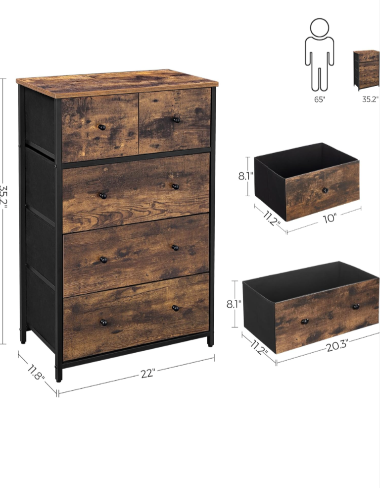 Five-Drawer Chest of Drawers - Rustic Brown & Black - photo 3