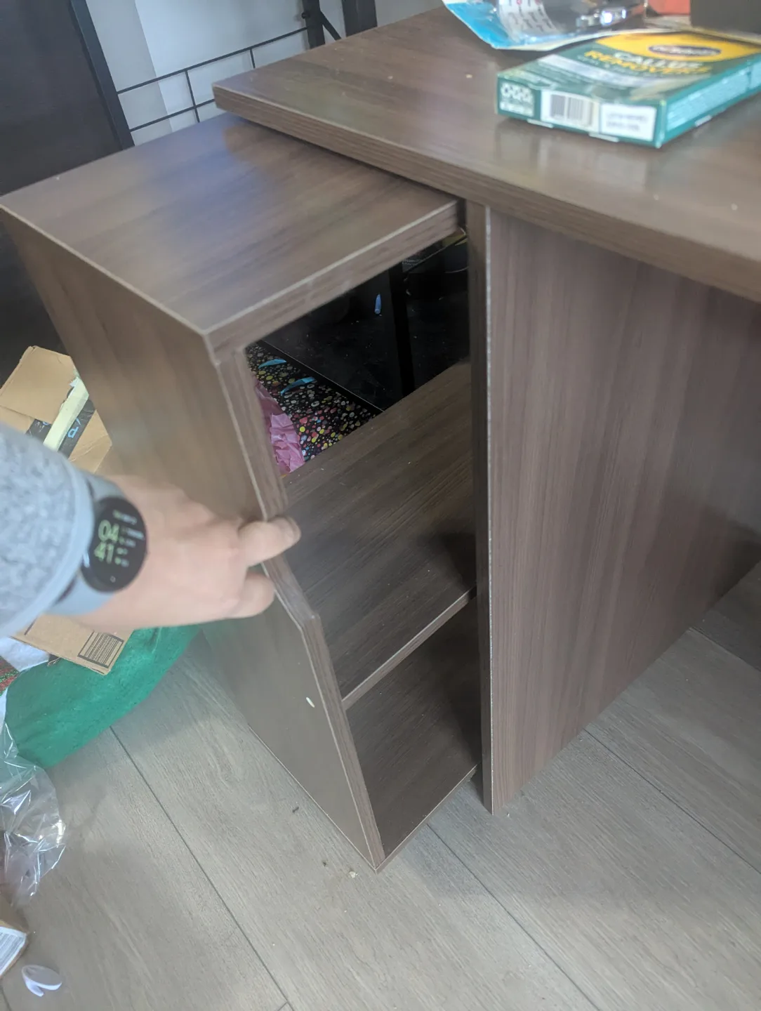 Brown Computer Desk with Rolling Bookcase image indicator(2)