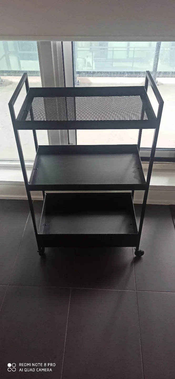 Black Metal Rolling Cart with Three Shelves thumbnail