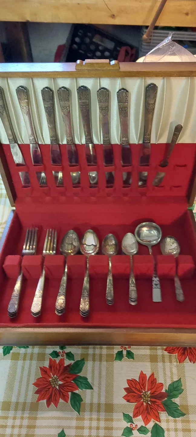 Vintage Silverplate Flatware Set in Wooden Case thumbnail
