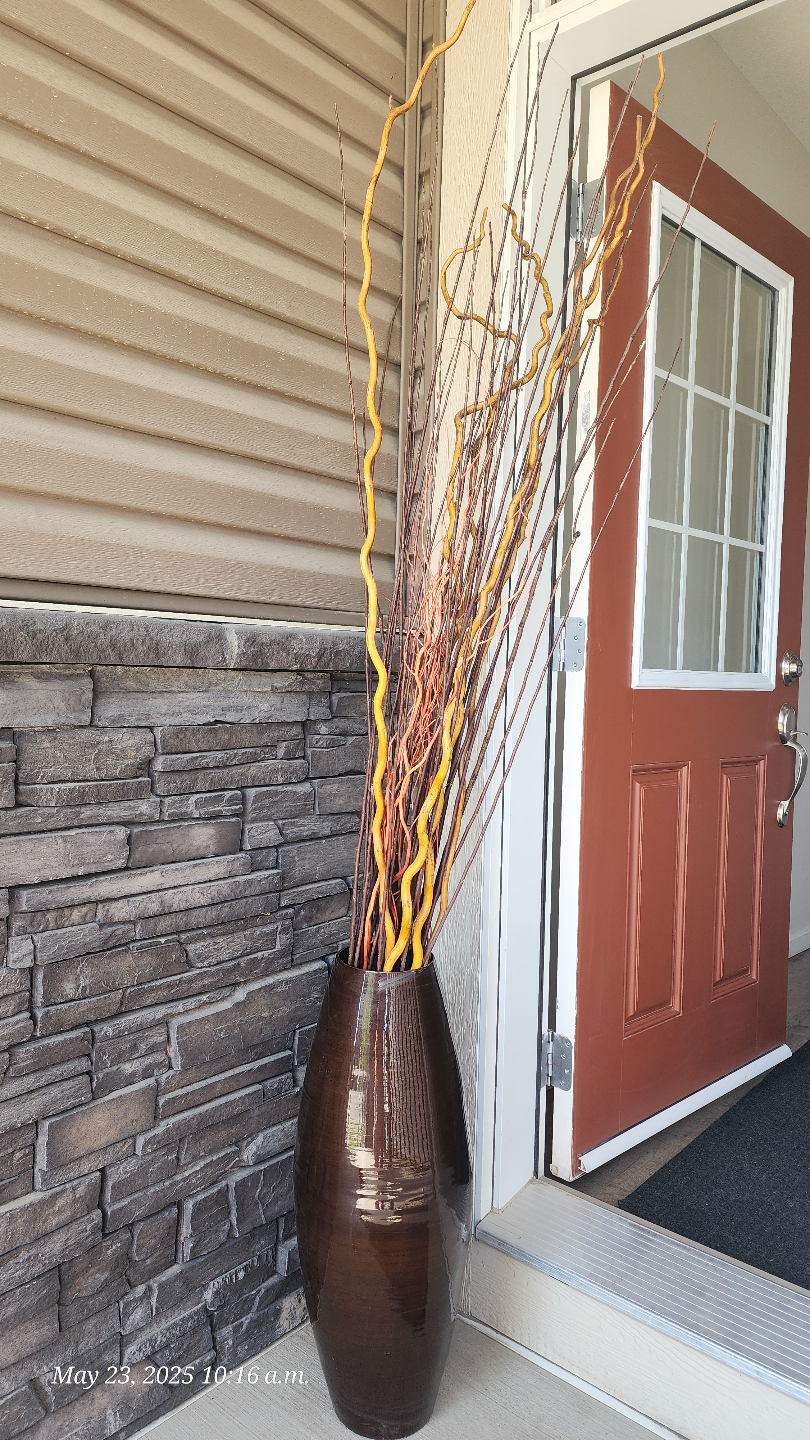 Tall Brown Vase with Decorative Branches