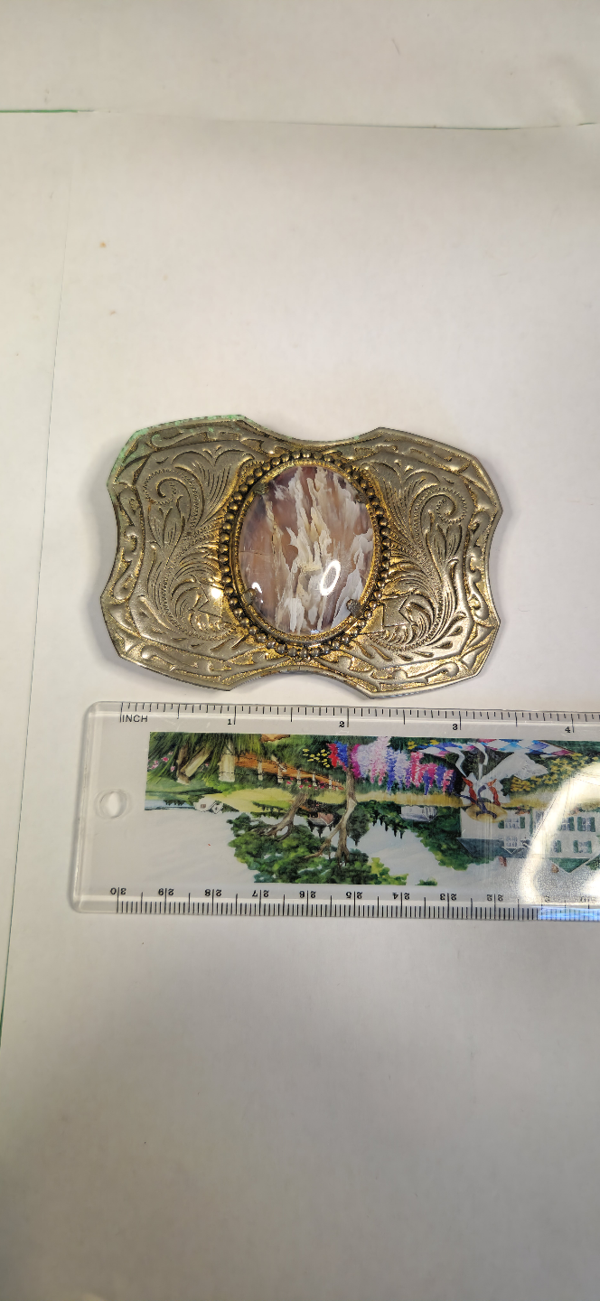 Vintage Western Belt Buckle with Agate Stone