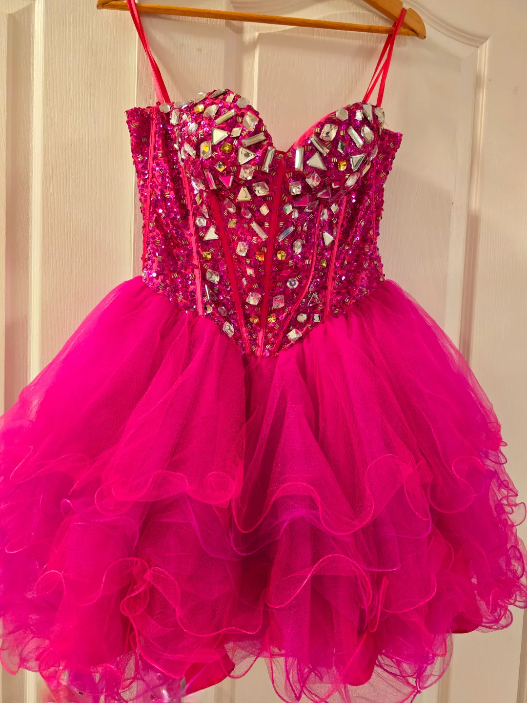 Hot Pink Sequin and Tulle Cocktail Dress thumbnail