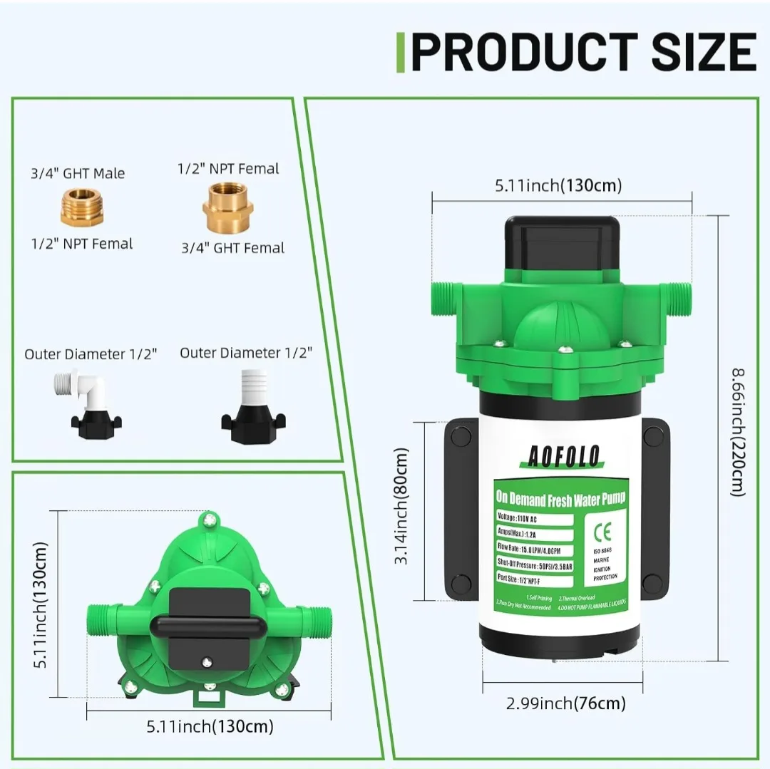 ON DEMAND WATER PUMP, RV & MULTI USE, 110V AC 4.0GPM/15.0LPM image indicator(4)