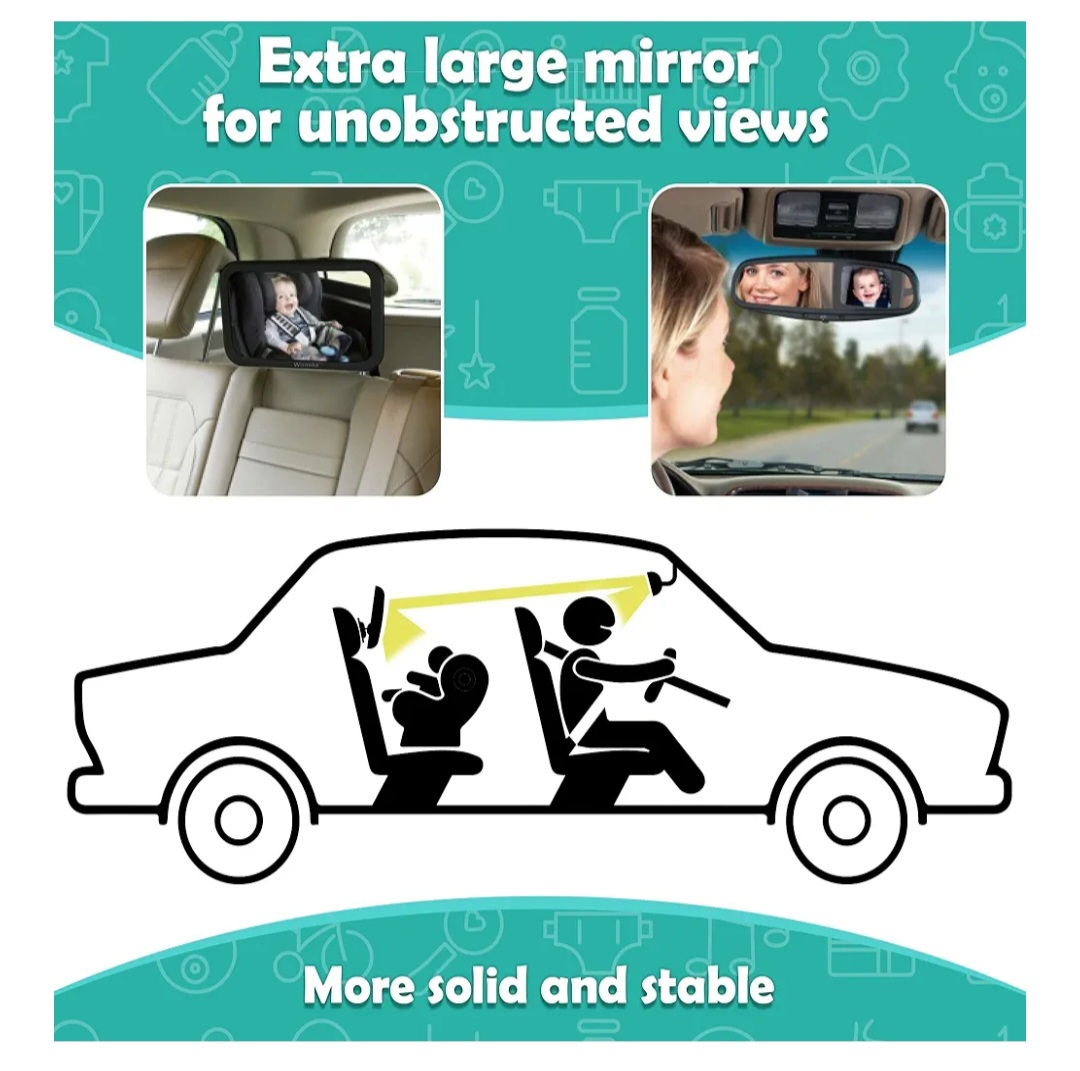 Shatterproof Baby Car Mirror - 360° Rotatable, Extra Large - photo 2