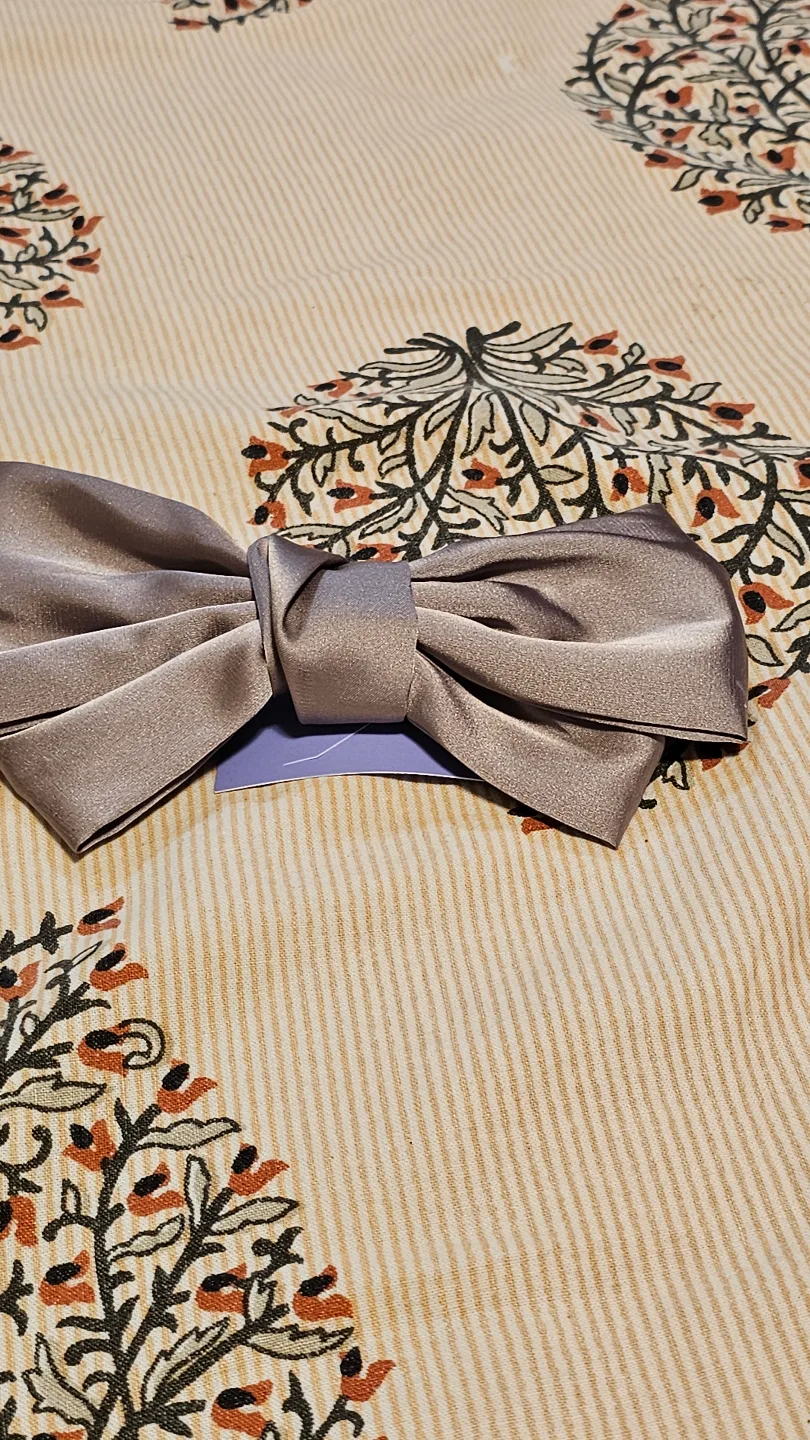 Grey Satin Hair Bow Clip