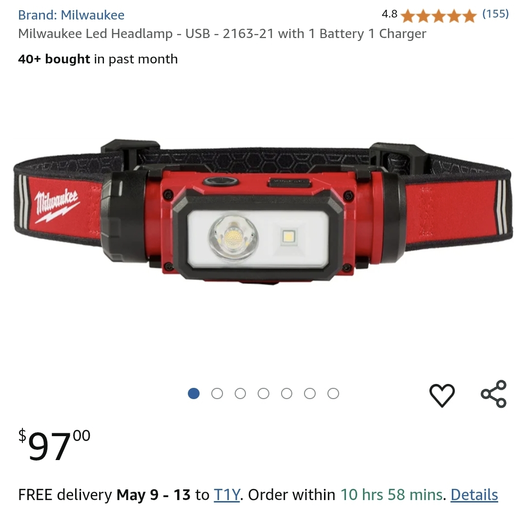 2 x Milwaukee 2163-21 LED Headlamp with Batteries