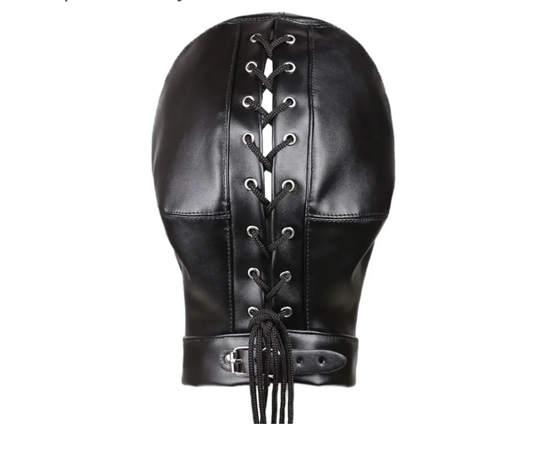 Black Leather Full Face Mask Hood image indicator(2)