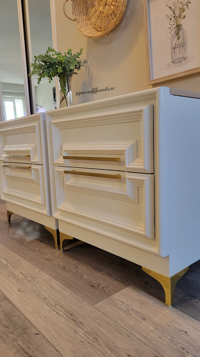 Pair of White Nightstands with Gold Hardware - photo 2