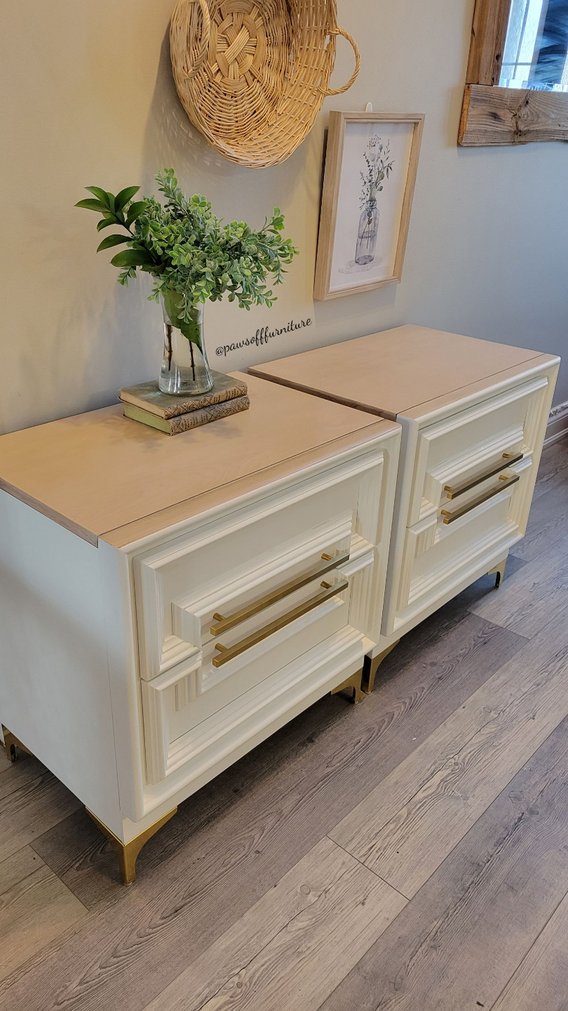 Pair of White Nightstands with Gold Hardware - photo 3
