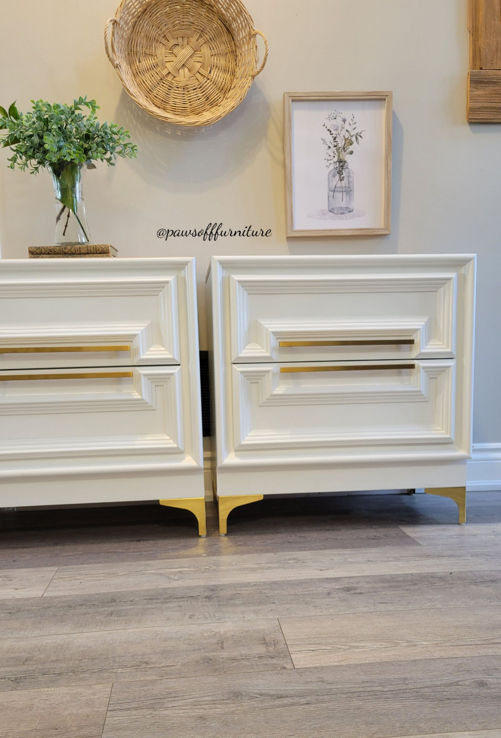 Pair of White Nightstands with Gold Hardware - photo 5