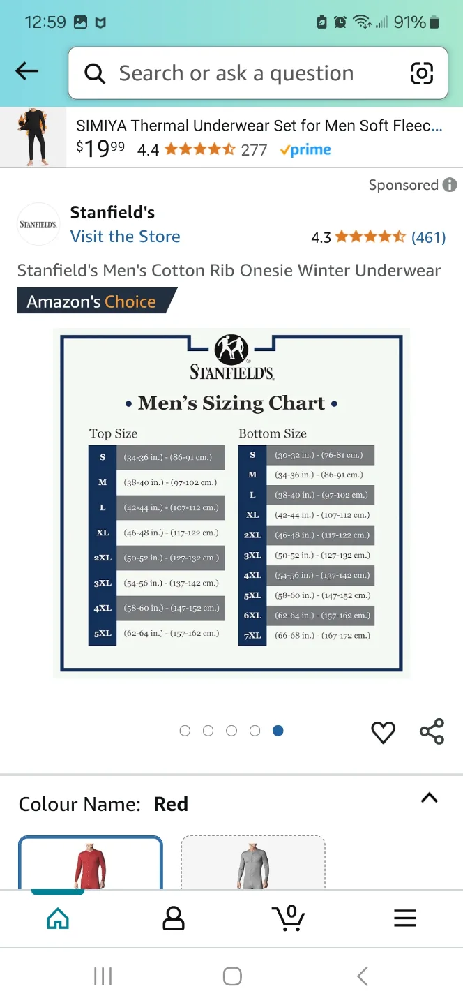 Stanfield's Men's Red Thermal Onesie - XL image indicator(4)