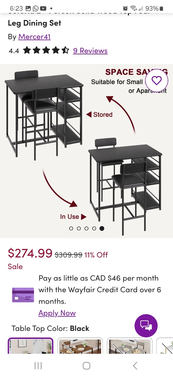 solid black wood dining table set with shelves & 2 chairs - photo 4