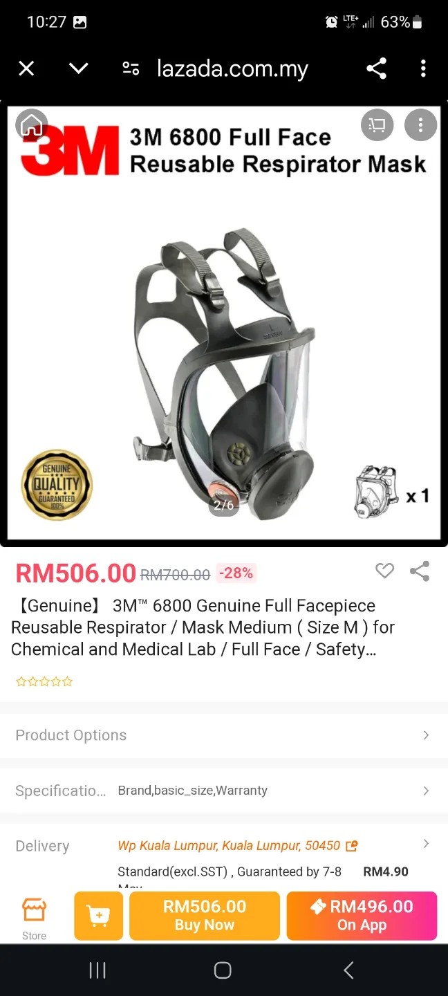 3M 6800 Full Face Reusable Respirator Mask - Medium brand new image indicator(2)