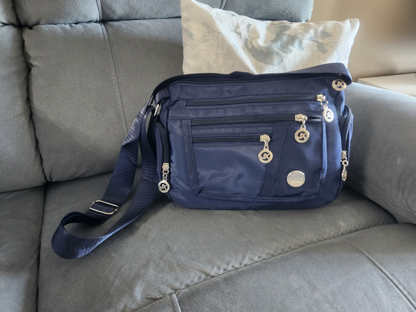 Navy Blue Crossbody Bag with Multiple Pockets