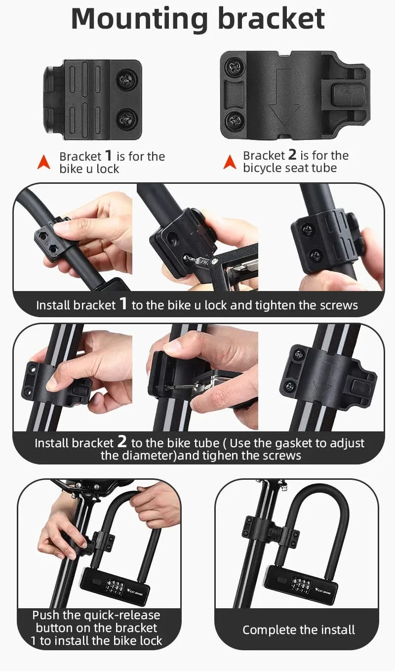 WEST BIKING Bike U-Lock with Combination and Keys image indicator(2)