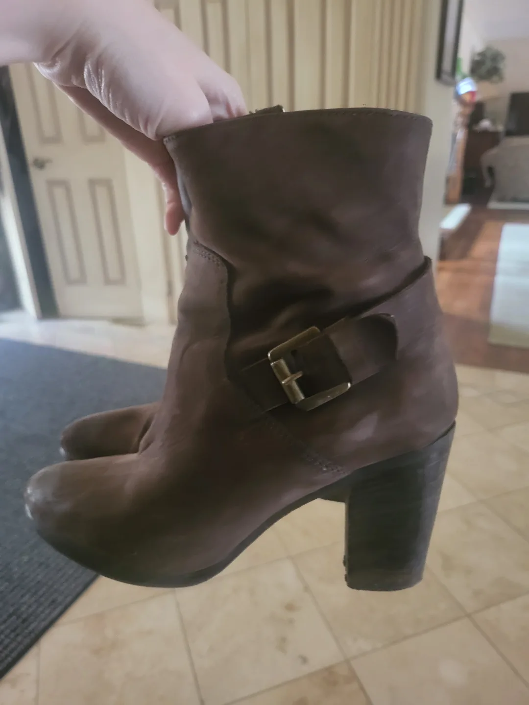 Brown Leather Buckle Ankle Boots - Size 36 thumbnail
