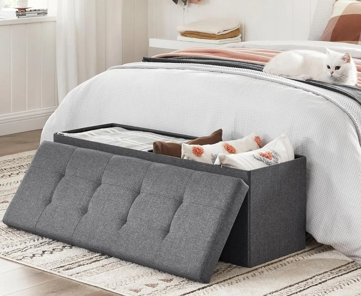 Large Storage Ottoman Bench - Grey Linen thumbnail