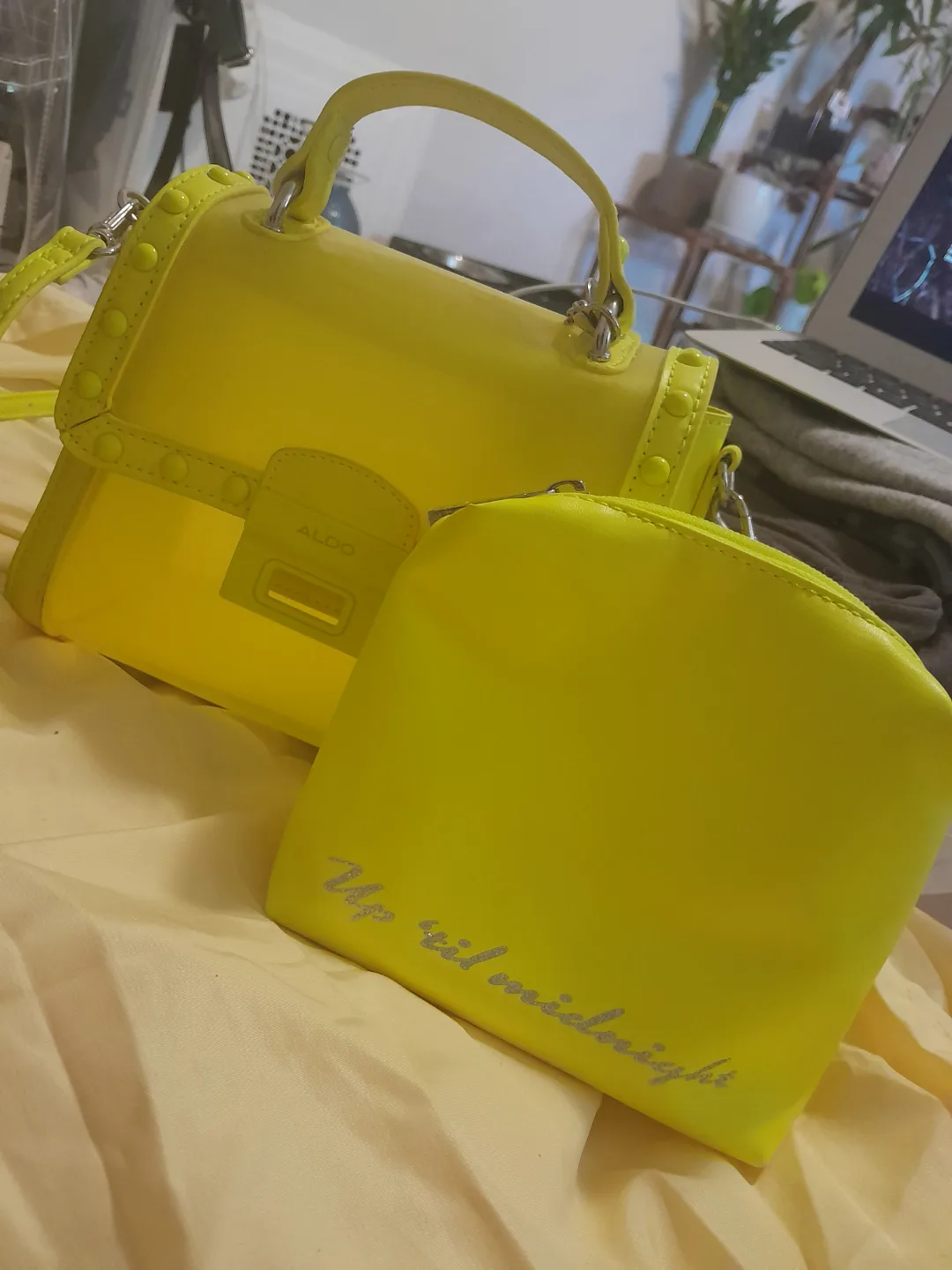 ALDO Neon Yellow Handbag and Coin Purse Set thumbnail