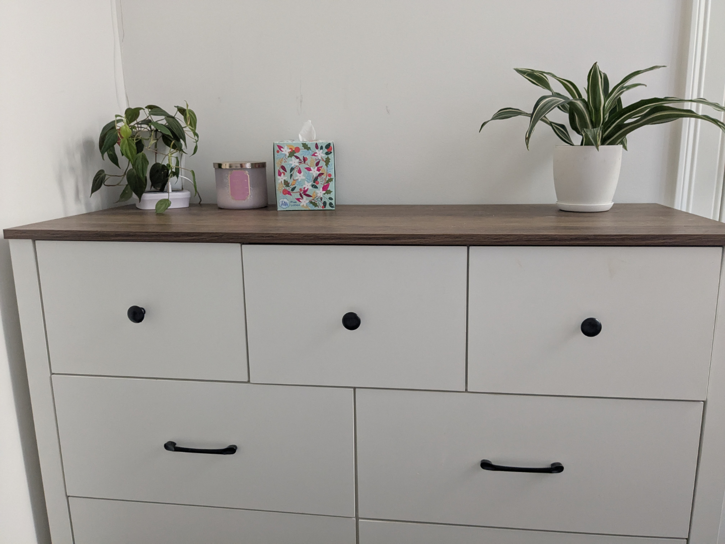 White 6-Drawer Dresser with Walnut Top - photo 2