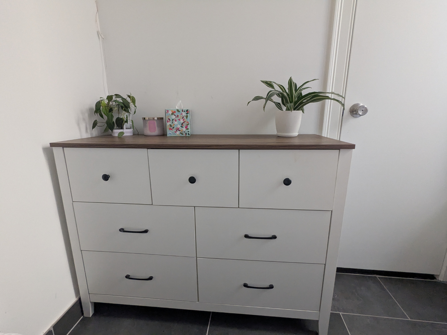 White 6-Drawer Dresser with Walnut Top - photo 3
