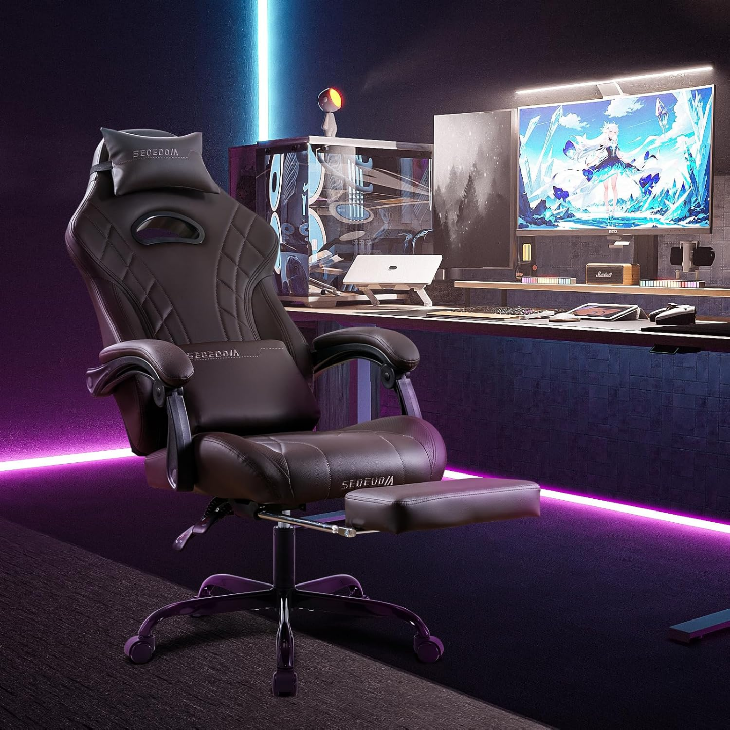 Gaming Chair with Footrest and Massage Lumbar Support - photo 2