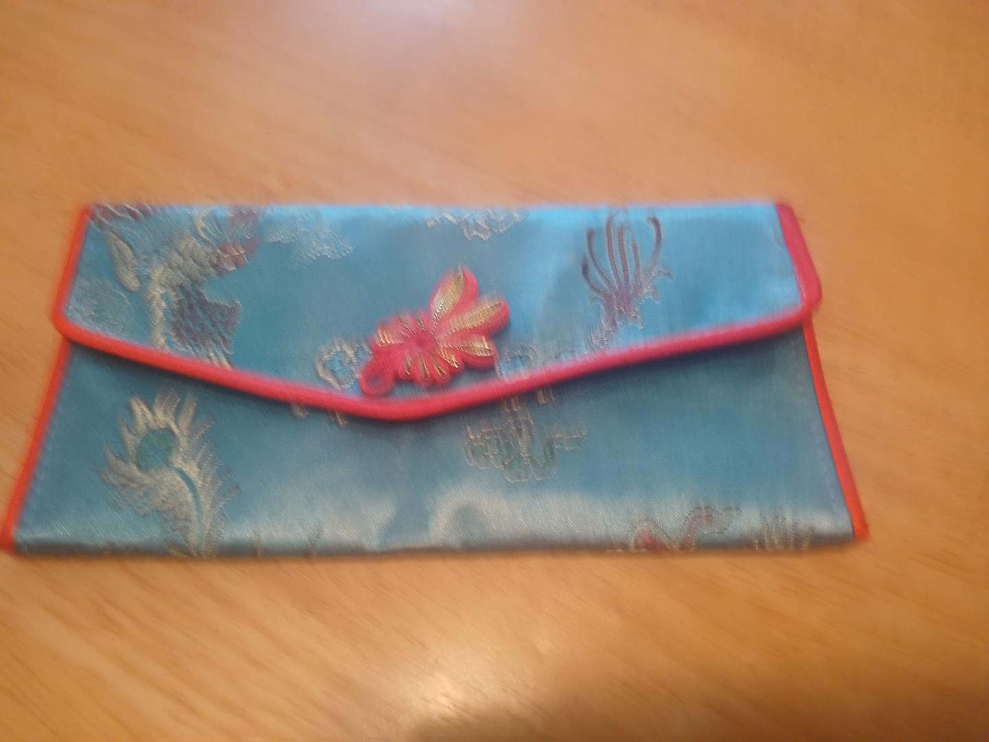 Teal and Red Brocade Clutch Purse