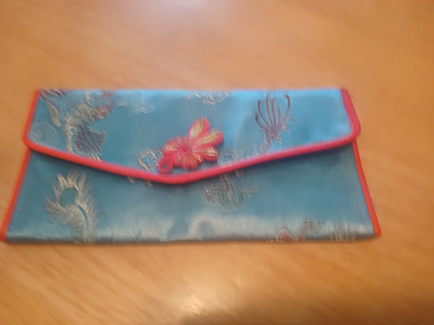 Teal and Red Brocade Clutch Purse thumbnail