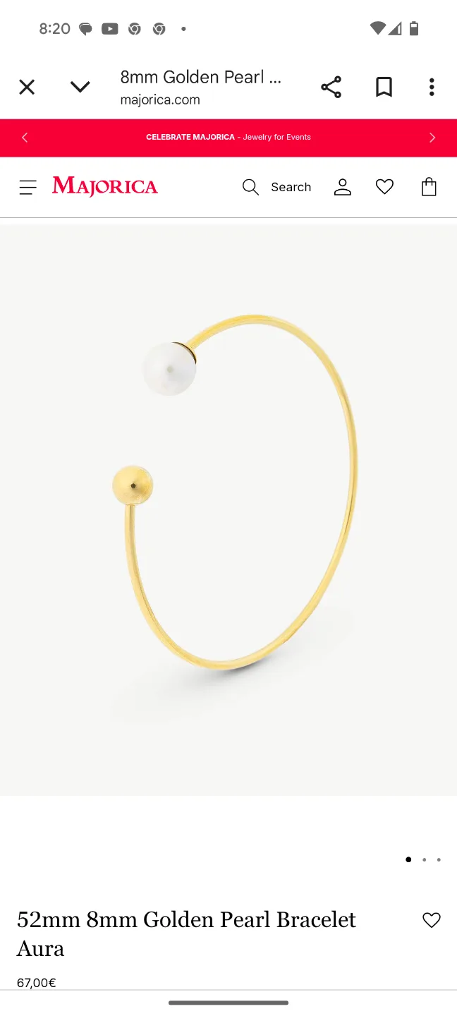 Majorica 52mm 8mm Golden Pearl Bracelet image indicator(2)