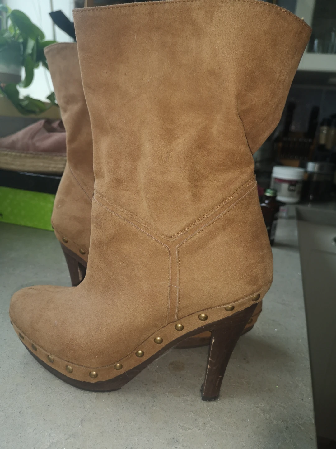 Stella McCartney Brown faux Suede Bootie Heels, Size 6